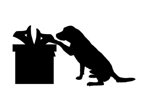 Vector silhouette of a dog with a gift.のイラスト素材