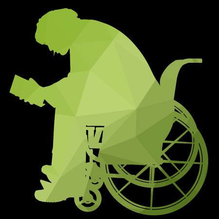low poly silhouette of man on a wheelchairのイラスト素材