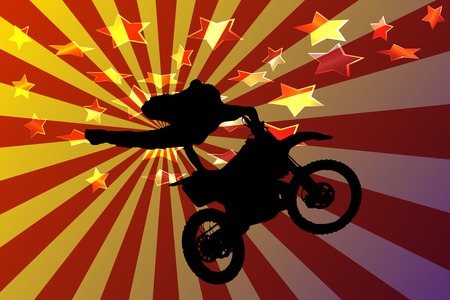 Vector silhouette motocross rider on stars backgroundのイラスト素材