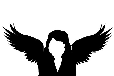 Vector silhouette of a woman with wings on a white background.のイラスト素材