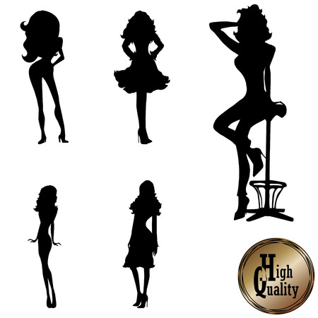 Cartoon girl silhouette on a white background HQのイラスト素材
