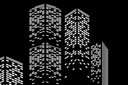 Vector illustration of skyscrapers on black backgroundのイラスト素材