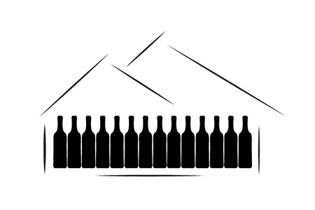 Vector silhouette of bottle of wine on white background.のイラスト素材