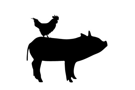 Vector silhouette of farm animal on white background.のイラスト素材