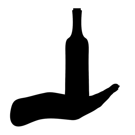 Vector silhouette of bottle of wine on white background.のイラスト素材