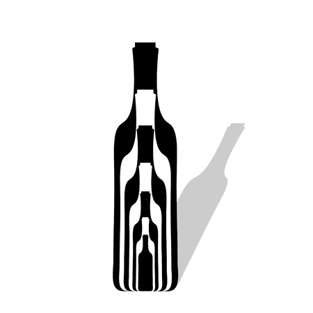 Vector silhouette of bottle of wine on white background.のイラスト素材