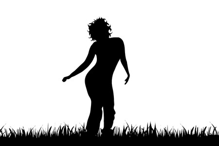Vector silhouette of woman in nature on white background.のイラスト素材