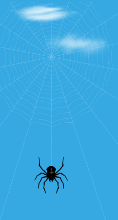 Vector illustration of spider on sky with cloudsのイラスト素材