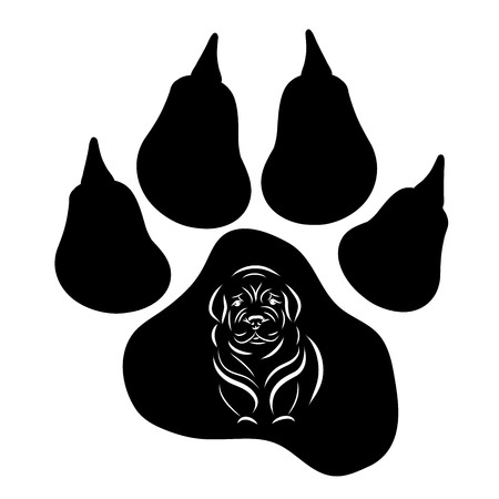 Vector silhouette of dog's paw on white background.のイラスト素材