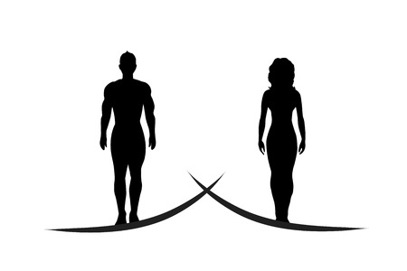 Vector silhouette of couple on white background.のイラスト素材