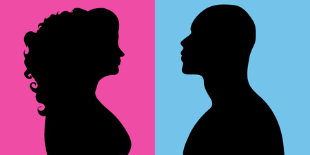 Illustration  man and woman on colored backgroundのイラスト素材