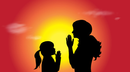 Vector silhouette of a family at sunset.のイラスト素材