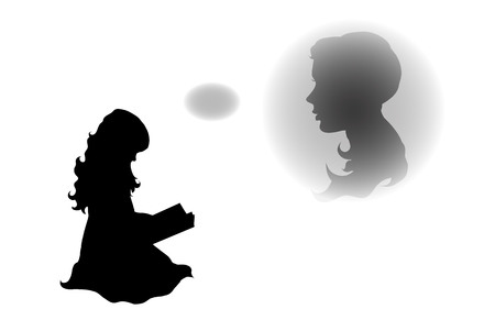 Vector illustration of girl dreams on white background.のイラスト素材