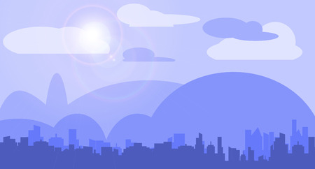 Illustration of city with mountains and clouds in the backgroundのイラスト素材