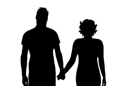 Vector silhouette of couple on white background.のイラスト素材