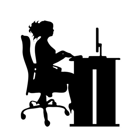 Vector silhouette of woman at work on white background.のイラスト素材
