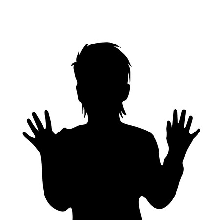 Vector silhouette of boy on white background.のイラスト素材