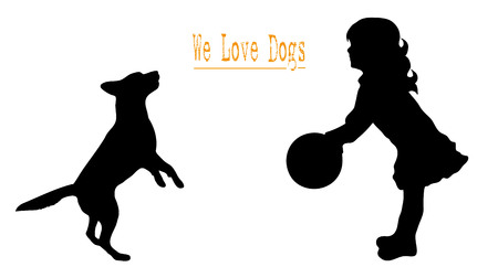 Vector illustration silhouettes of people and dogのイラスト素材
