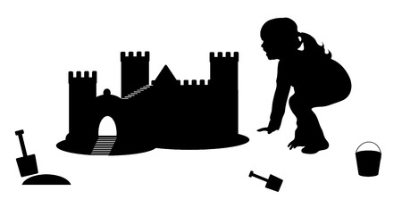 Vector illustration silhouette of a fantasy sandcastle with girlのイラスト素材