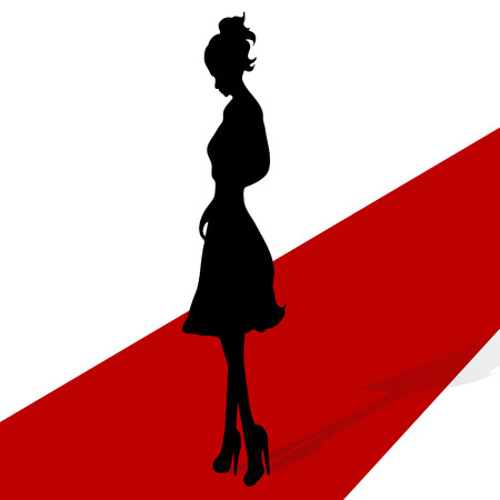 vector illustrattion woman silhouette on a red carpetのイラスト素材