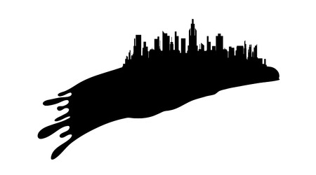 Vector illustration of the city with hand on a white background.のイラスト素材
