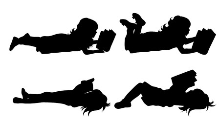 Vector silhouette of girl read book on a white background.のイラスト素材