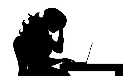 Vector silhouette of woman work on computer.のイラスト素材