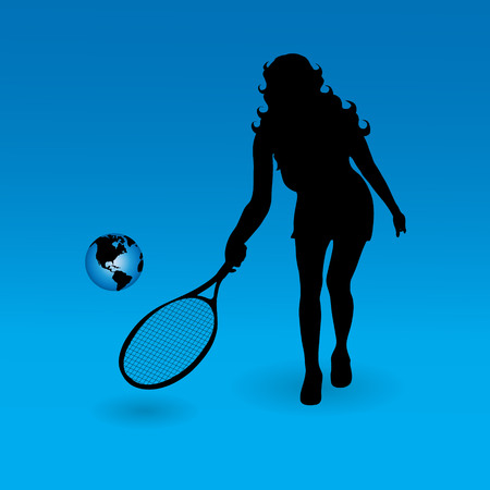 Vector silhouette of girl play tennis with the world.のイラスト素材