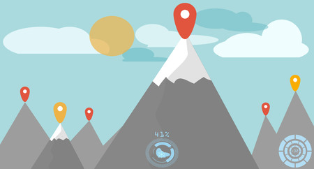 Flat design illustration mountains nature and sunのイラスト素材