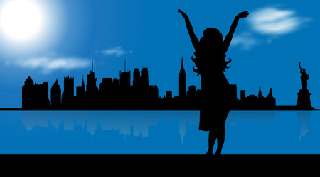 Vector illustration of New York with woman who dance.のイラスト素材