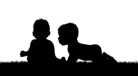 Vector silhouette of baby on white background.のイラスト素材