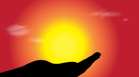Vector silhouette of hand at sunset.のイラスト素材