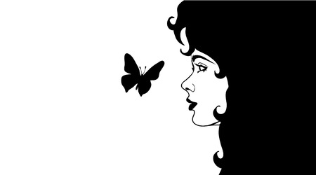 Vector silhouette of woman with butterfly.のイラスト素材