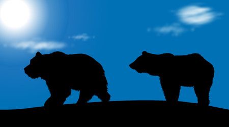 Vector silhouette of bear at nature.のイラスト素材