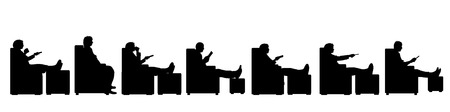 A Vector silhouette of people who sit on white background.のイラスト素材