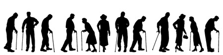 Vector silhouette of old people on white background.のイラスト素材