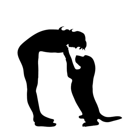 Vector silhouette of woman with dog in white background.のイラスト素材