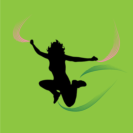 Vector silhouette of woman who jump on white background.のイラスト素材