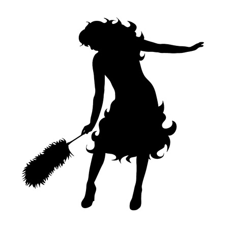 Vector silhouette of cleaning lady on white background.のイラスト素材