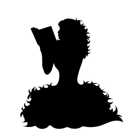 Vector silhouette of woman who read book on white background.のイラスト素材