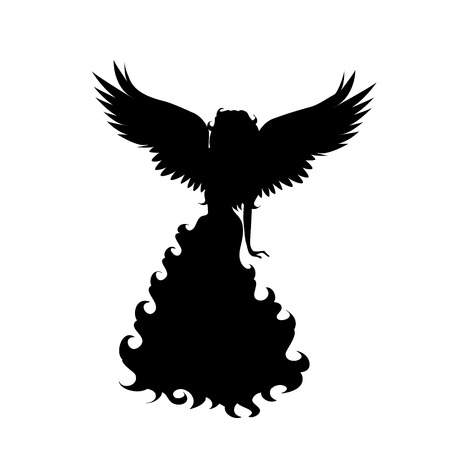 Vector silhouette of a woman with wings on a white background.のイラスト素材