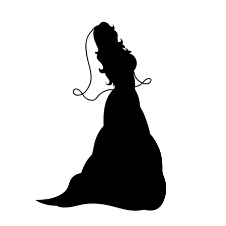 Vector silhouette of bride on white background.のイラスト素材