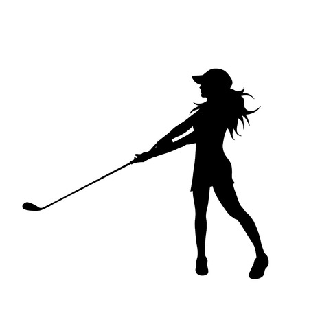 Vector silhouette of woman who play golf on white background.のイラスト素材