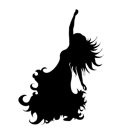 Vector silhouette of woman who dance on white background.のイラスト素材