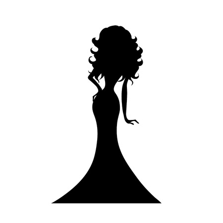 Vector silhouette of woman with long dress on white background.のイラスト素材