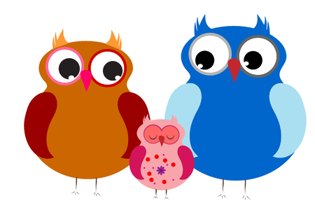 Vector illustration a family of owls on white background.のイラスト素材