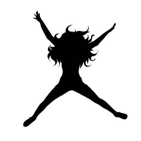 Vector silhouette of woman who jump on white background.のイラスト素材