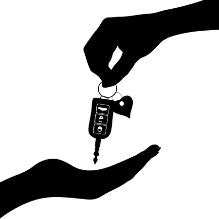 Vector silhouette of hand give of cars key other people.のイラスト素材
