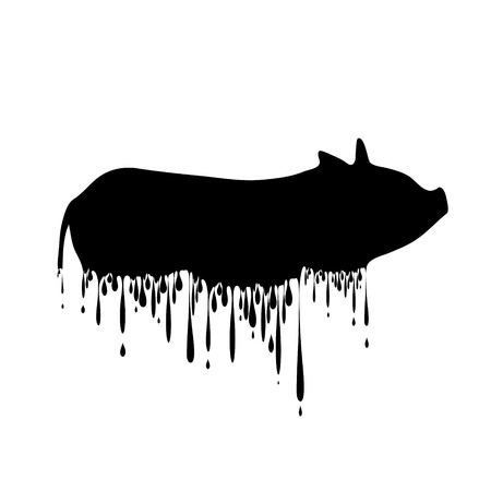 Vector silhouette of pig with drops on white background.のイラスト素材
