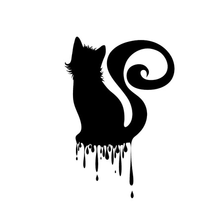 Vector silhouette of cat with drops on white background.のイラスト素材